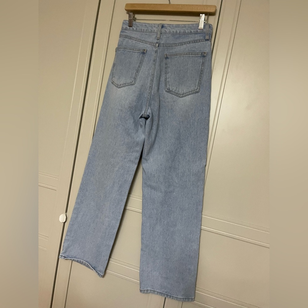 OAK + FORT Light Blue Straight Leg Jeans with Distressed Thigh - Picture 9 of 12